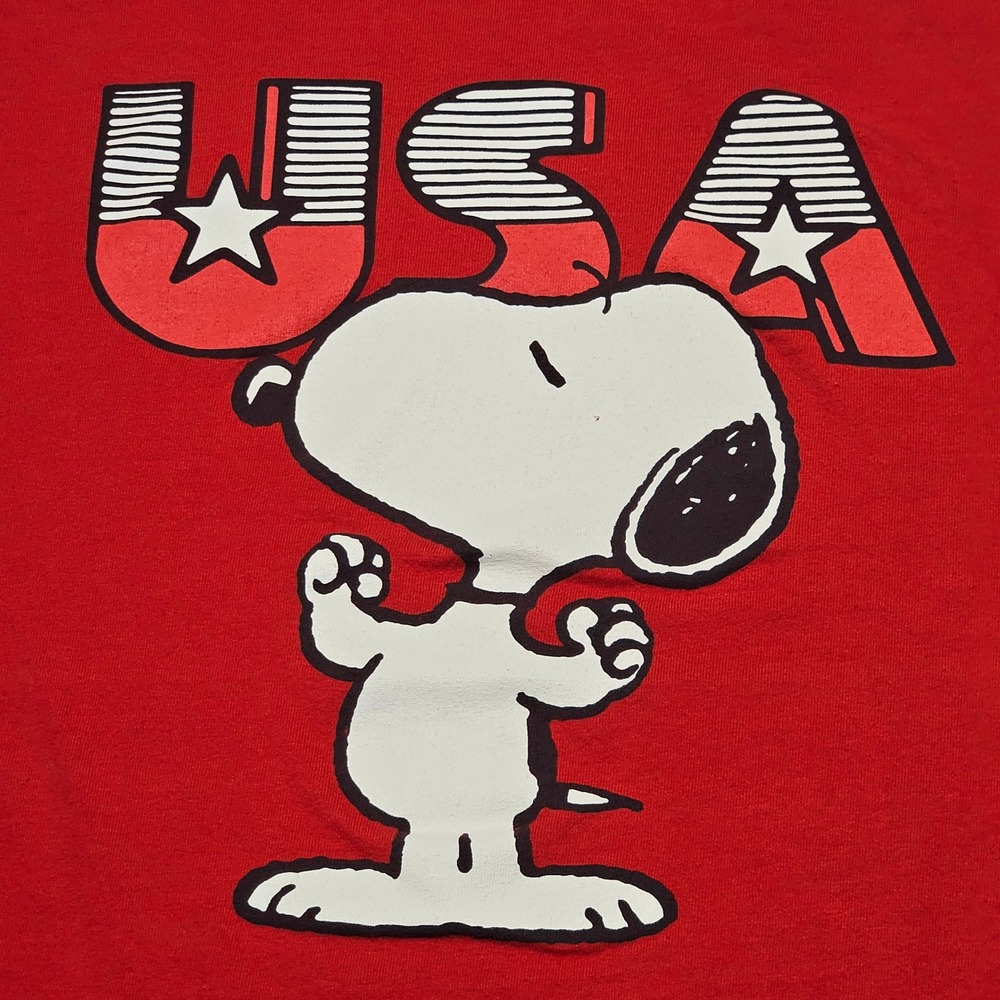 Peanuts Snoopy USA Graphic T-Shirt Mens XL Red Patriotic Short Sleeve Cotton Tee